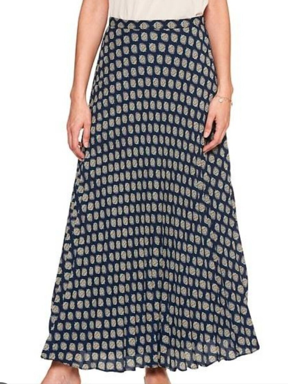 Banana Republic Romantic Maxi Skirt Navy Floral Side Zip Chiffon Feminine - Picture 1 of 7